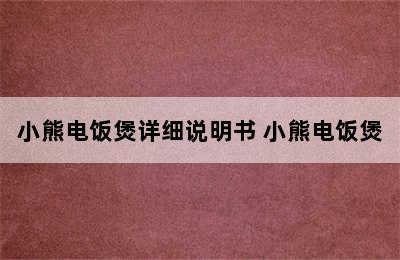 小熊电饭煲详细说明书 小熊电饭煲